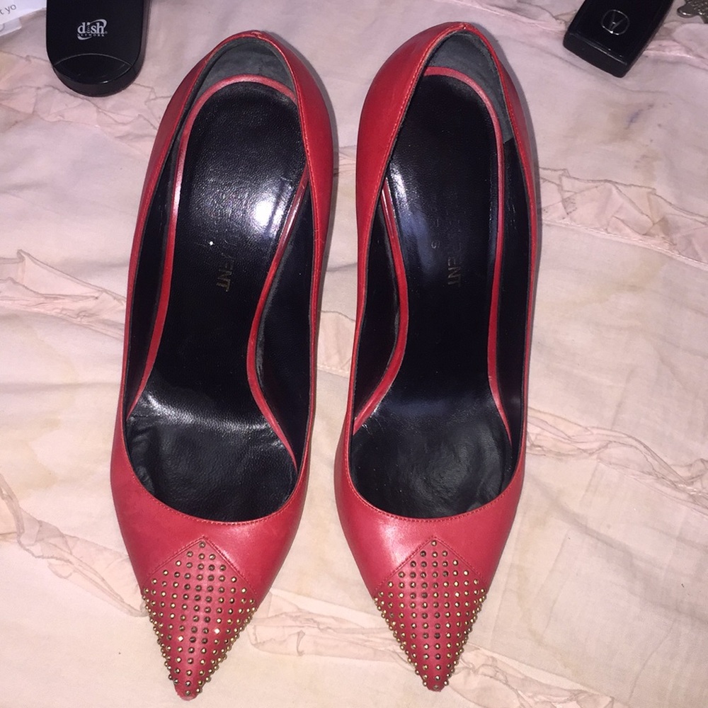 Authentic ysl red studded leather heels ravishing!